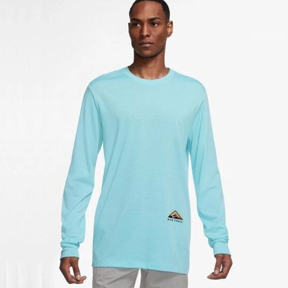 NWOT Nike Trail Dri FIT Mens Long Sleeve Running Training Gym Shirt Blue - Picture 1 of 8
